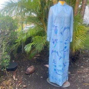 ALFRED SHAHEEN Vintage bird design maxi dress with small possibly fixable stain